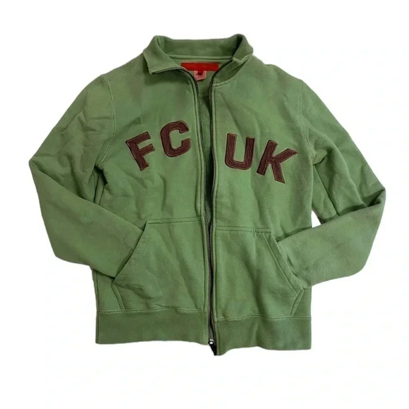 FCUK French Connection Vintage Green Zip Up Sweater Size XS - Picture 2 of 10